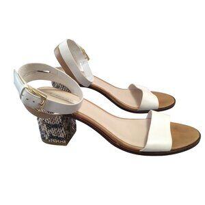 Cole Haan Women's 9B Leather Ankle Strap Sandals 3" Block Heel Mixed Print